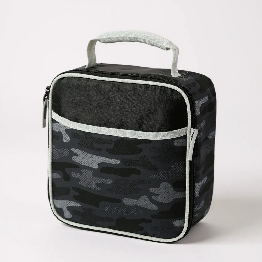 Camouflage Black and Gray Zippered Lunch Bag